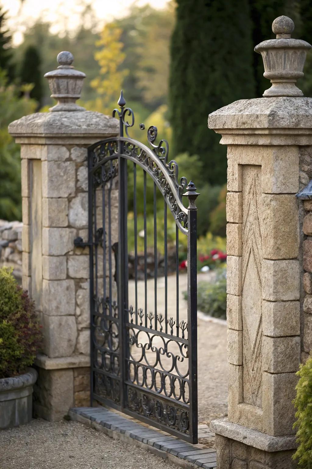 A stone and metal entrance, uniting strength with style.