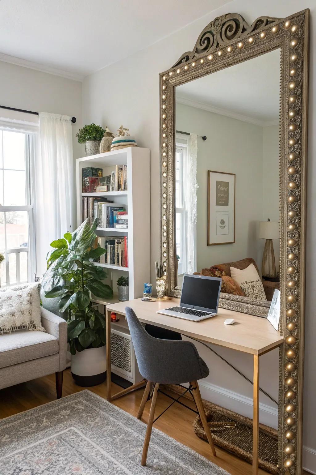 With mirrors, you can double the visual space in your office.