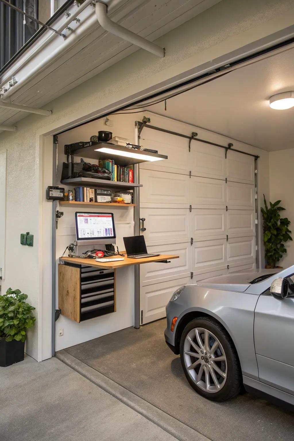 Effective, space-conscious work zones are made possible using floating desks.