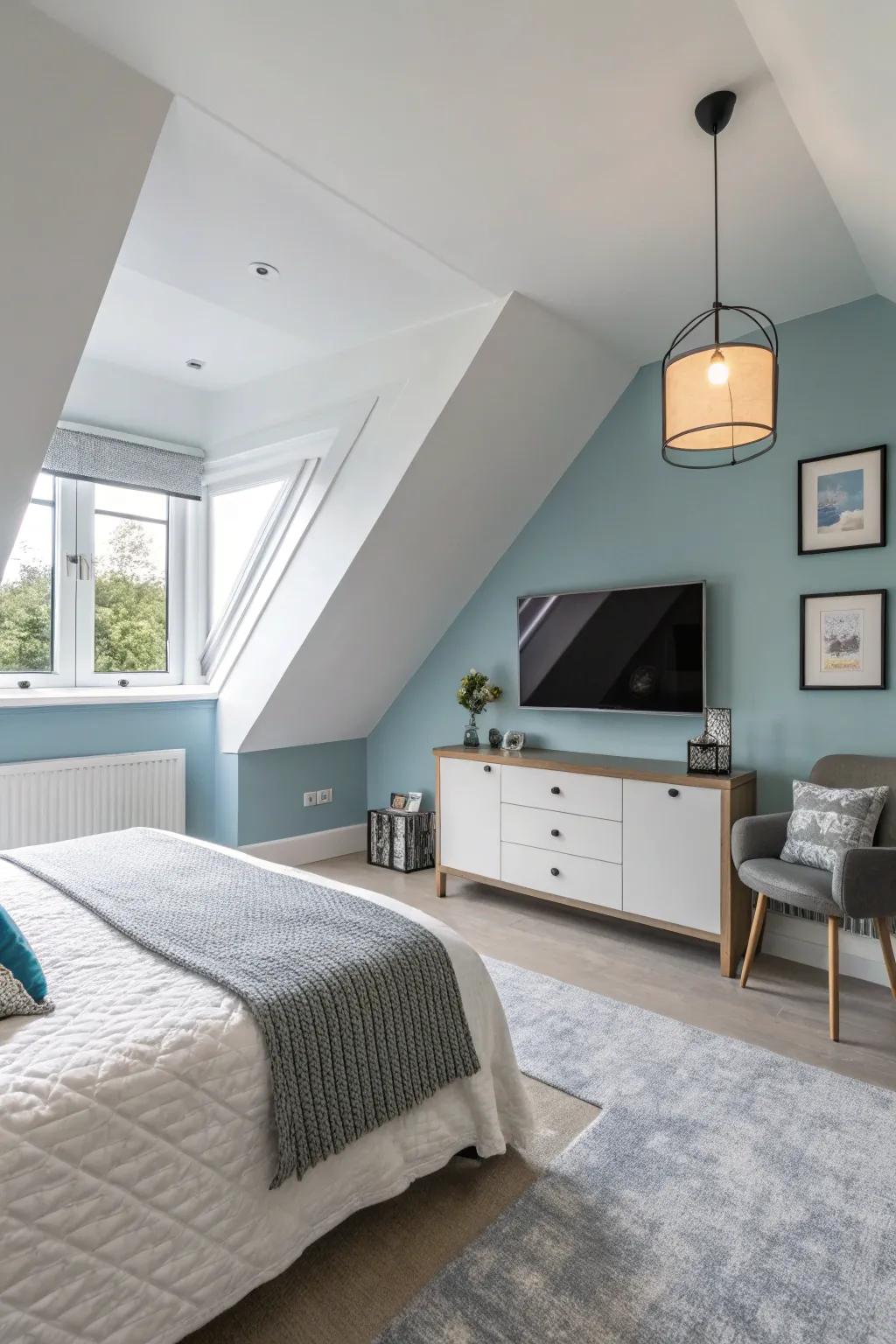 This lovely bedroom gains visual appeal and depth from a two-tone scheme.