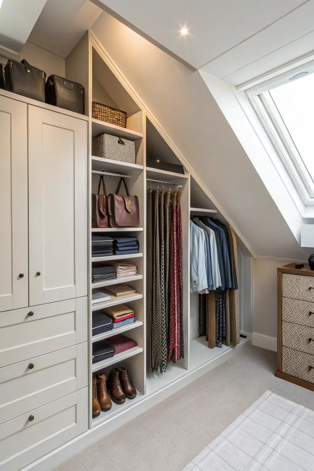 Make use of the space between wall supports for additional slim storage.