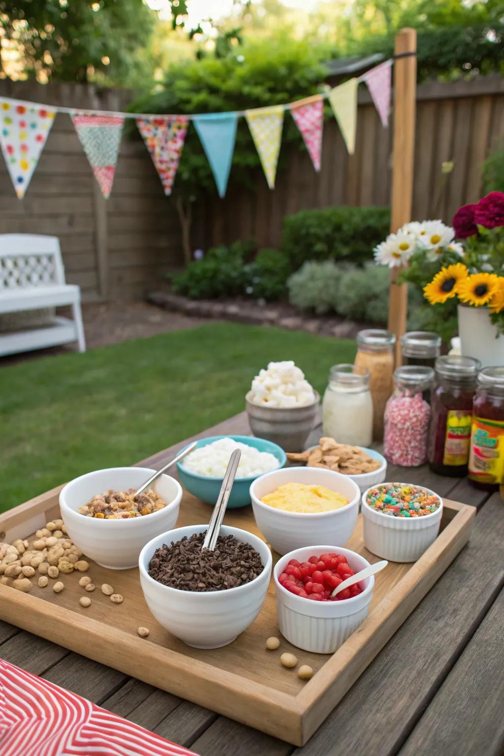 An appealing custom ice cream station with endless toppings