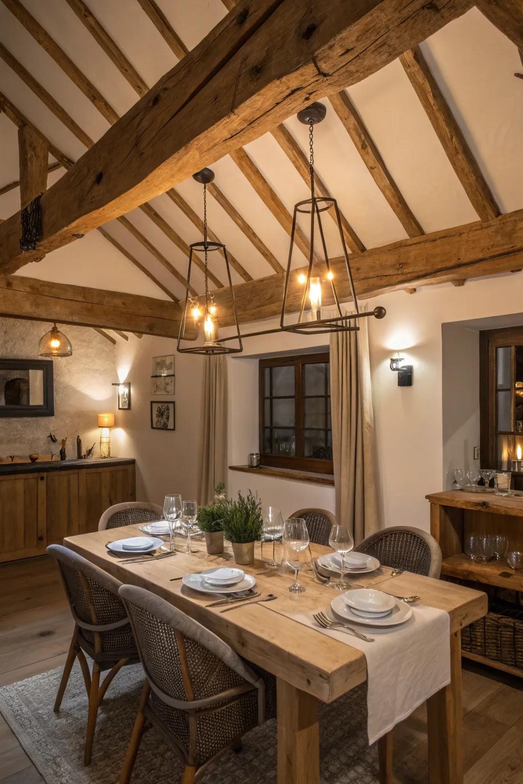 A harmonious mix of modern and traditional elements in this dining area.