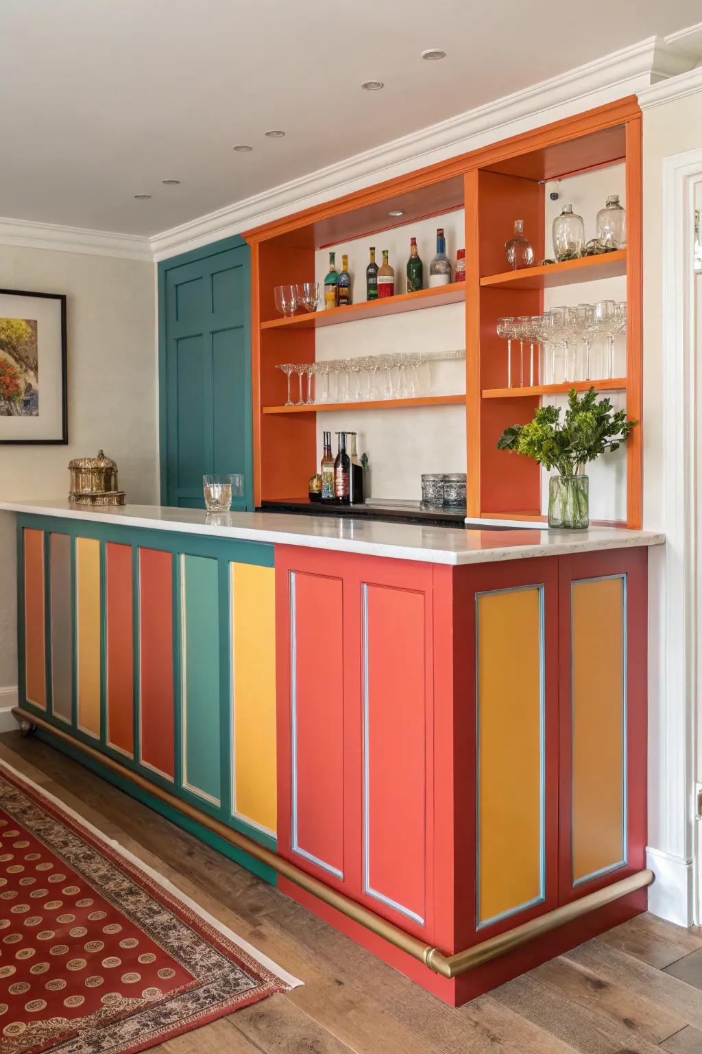 Bold colors make a dry bar a focal point.