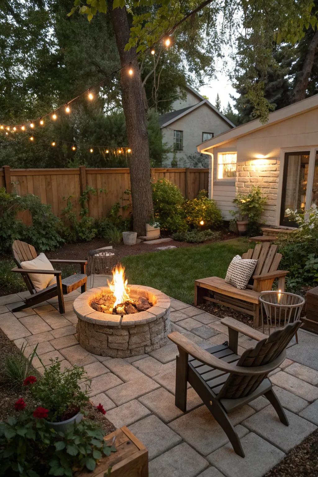A mini fire pit fashions a warm and inviting congregation point.
