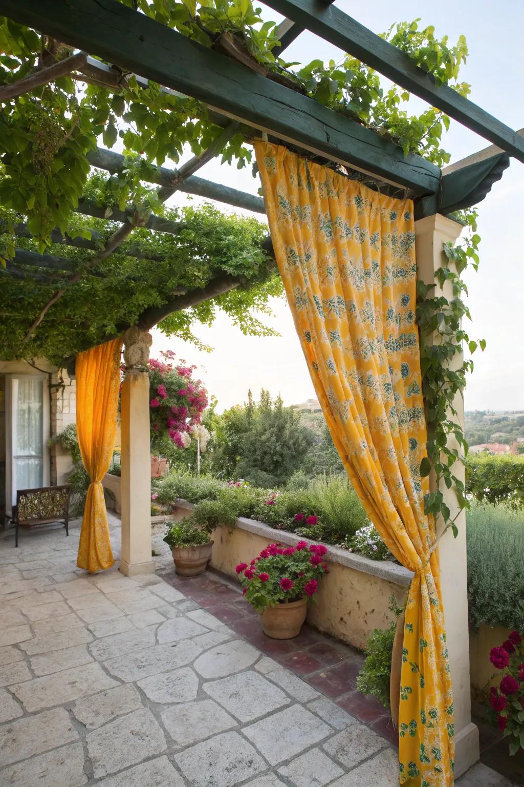 Bright veils bring a vibrant flair to a small framework.