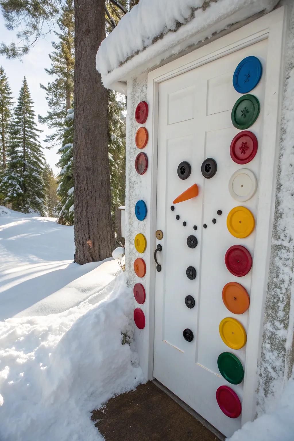 Colossal fasteners contribute a playful and whimsical impression to your snowman door.