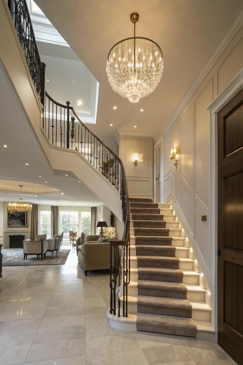 Statement illumination introduces drama and focus to your stairway.