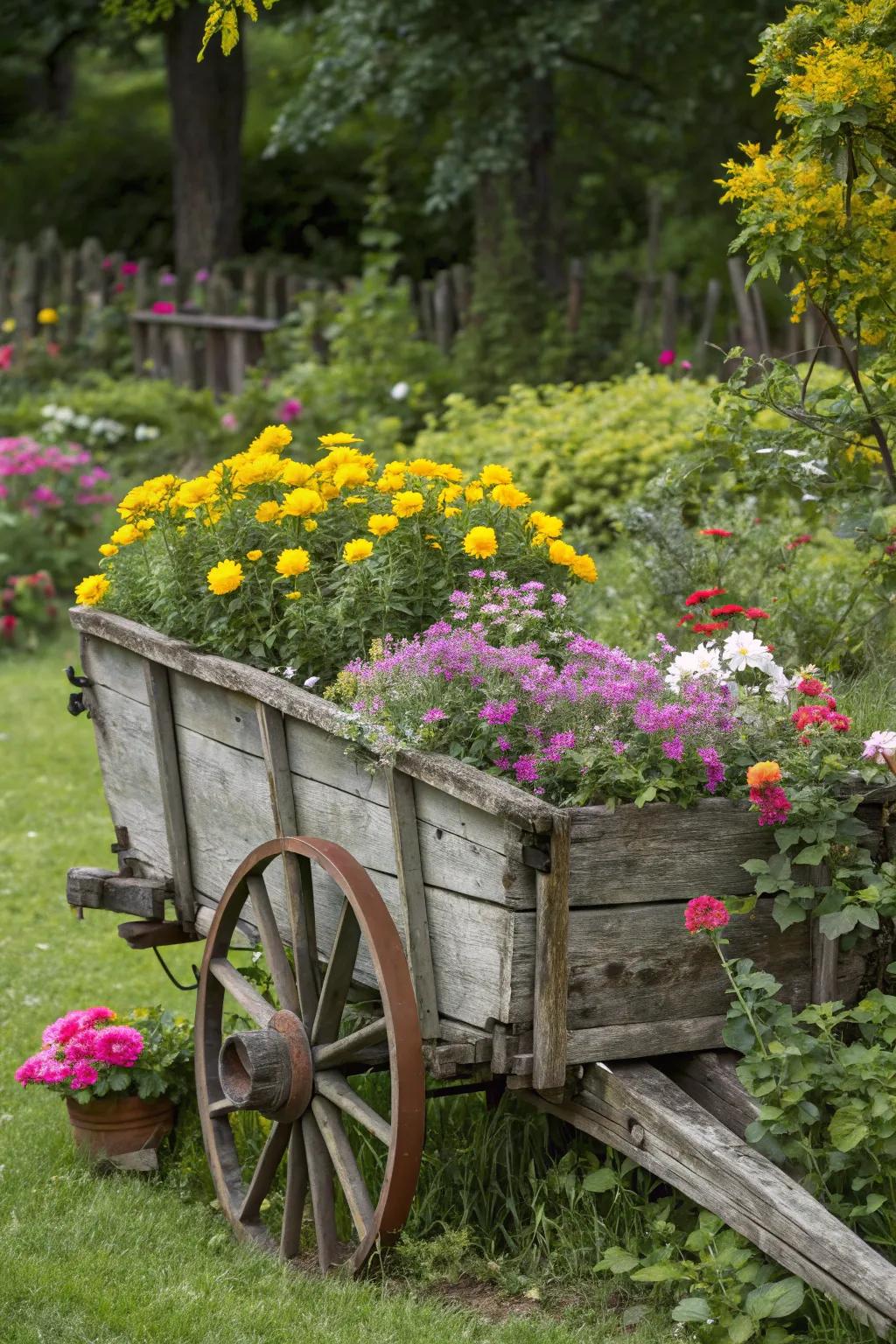 A vintage wagon reimagined as a charming planter.