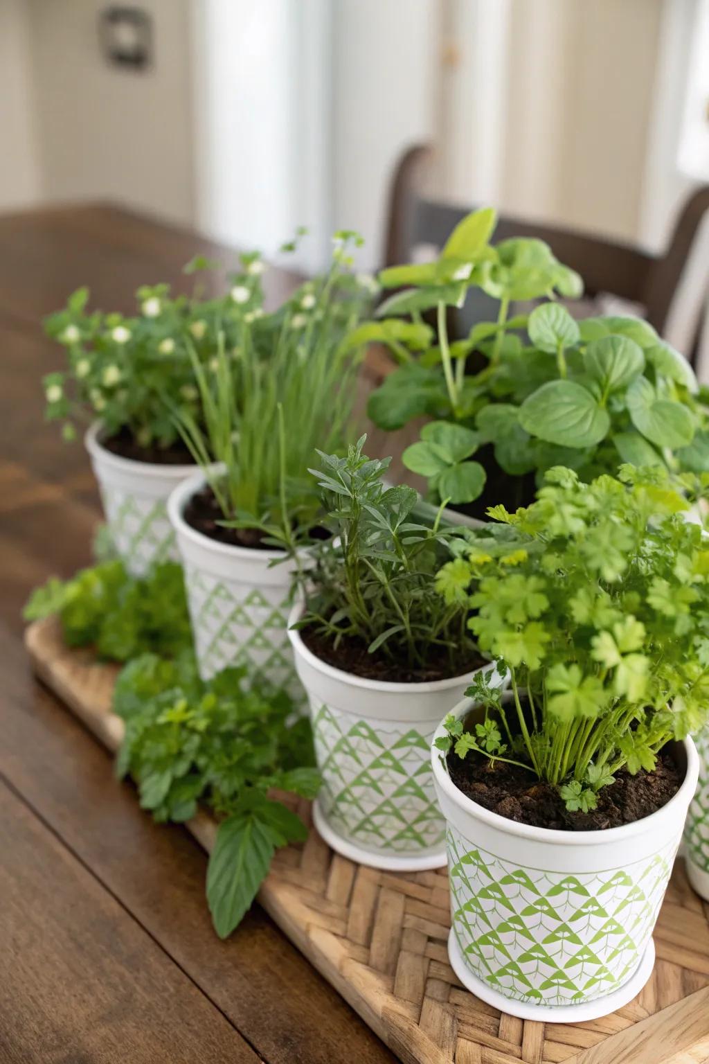 A petite herb patch infuses a rejuvenated, natural element into the display.