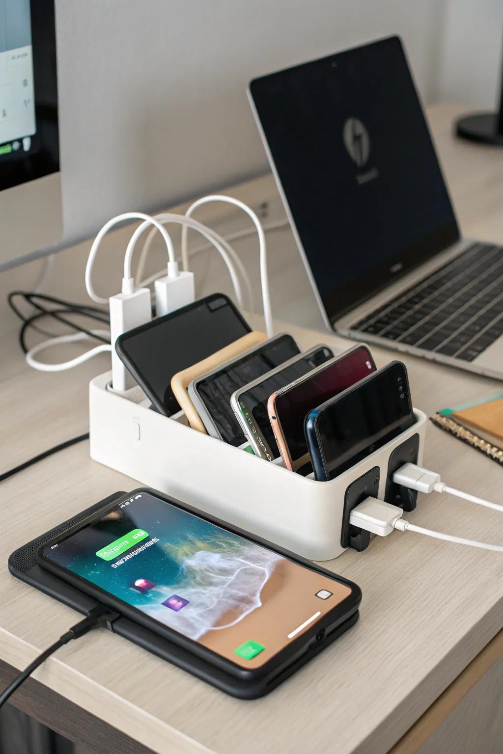 Charging stations centralize device connectivity, reducing cable spread.