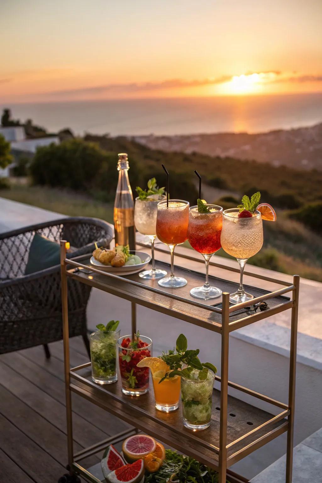 For a classy evening get-together, sip on golden hour cocktails.