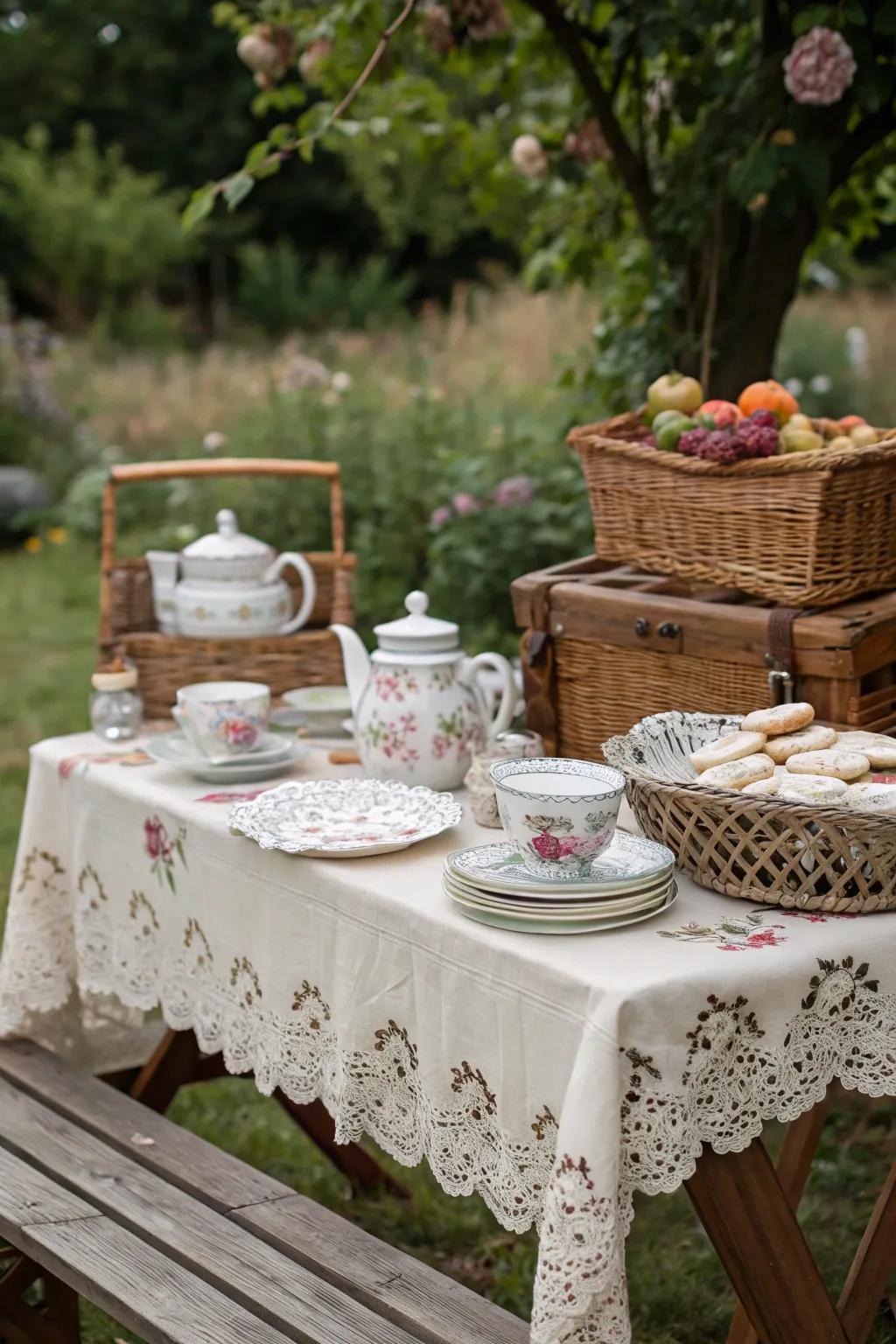 A charming old-world picnic setting with nostalgic elements