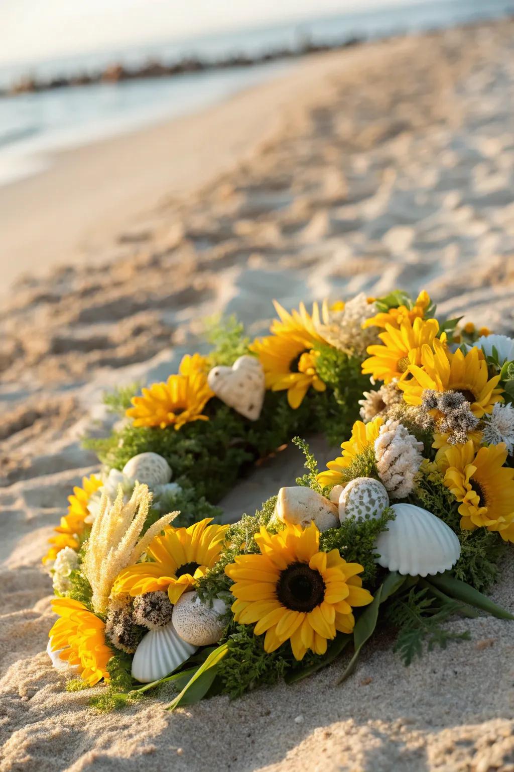Invite the ocean into your home through sunflowers and marine elements.