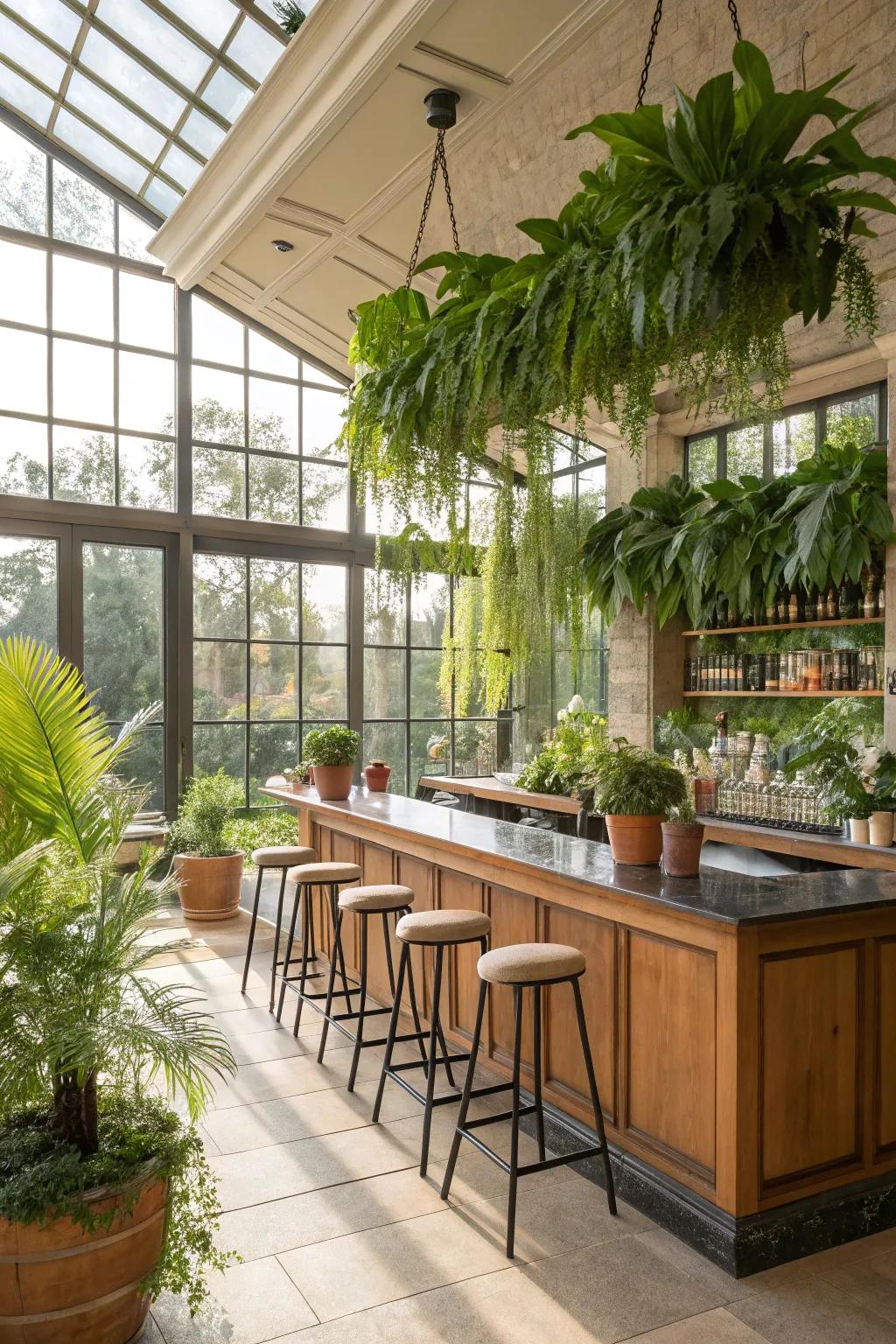 House plants bring life and freshness to your sunroom bar.