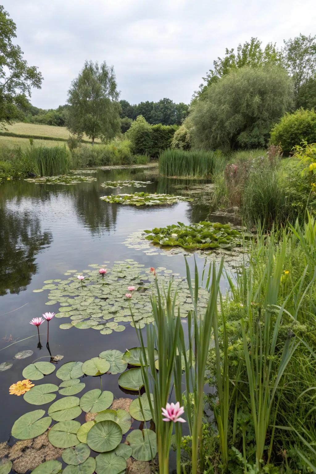 A wildlife-friendly pond teeming with life and vitality.