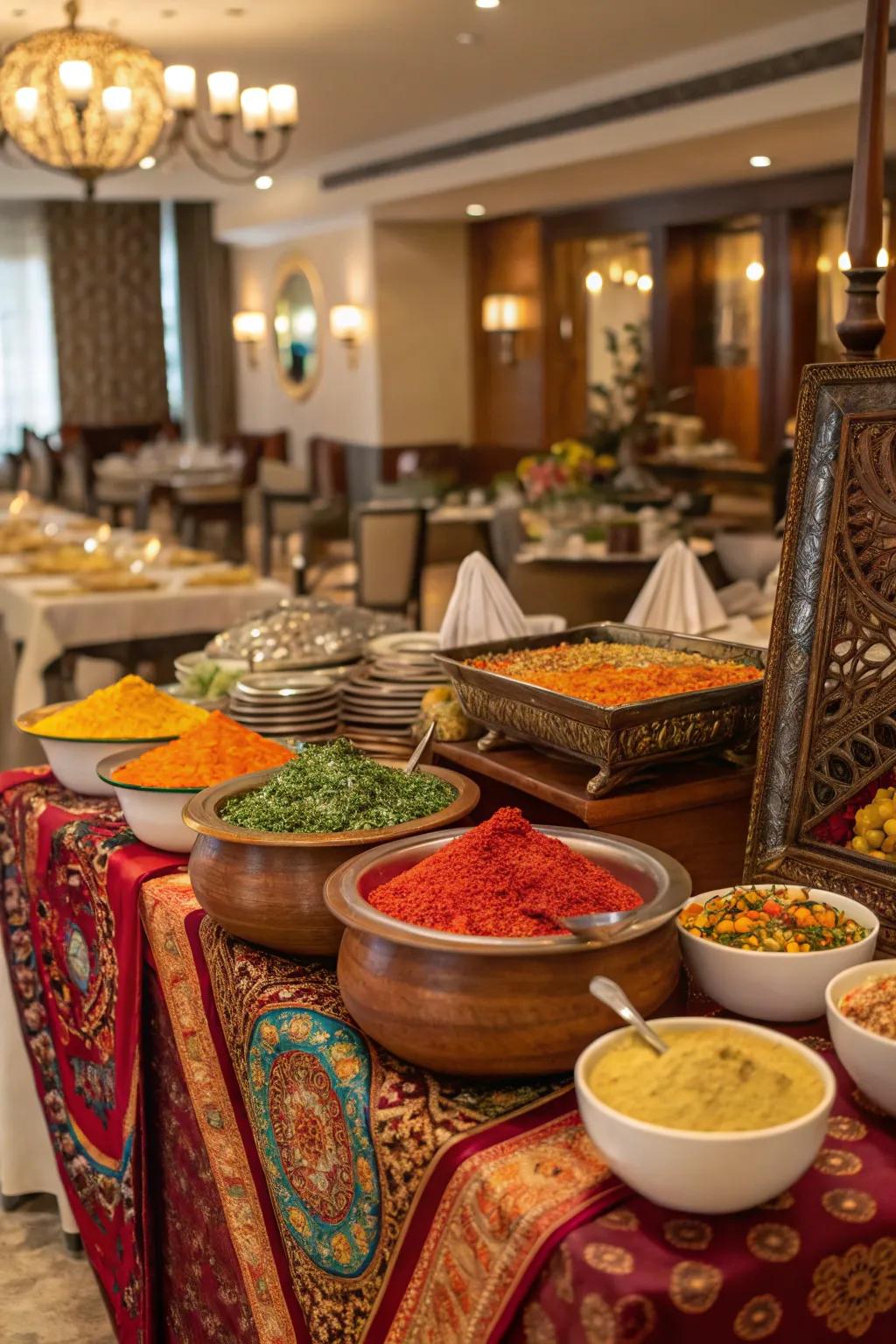 Cultural elements inject a cosmopolitan feel into your buffet.
