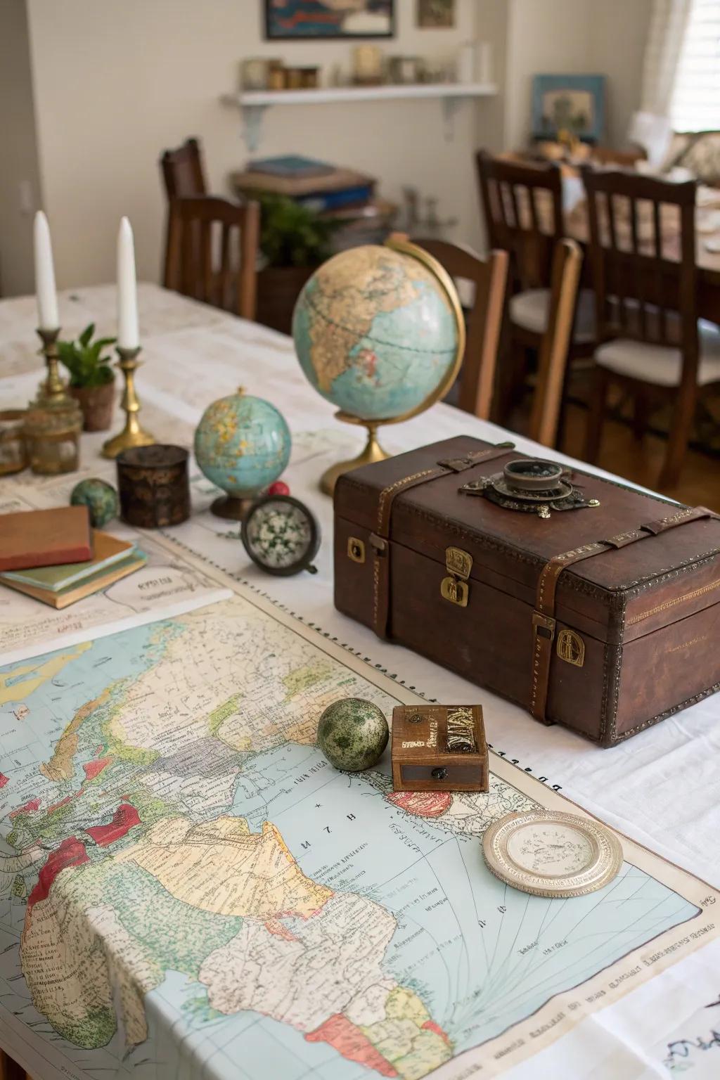 Travel documents cultivate a storytelling centerpiece.