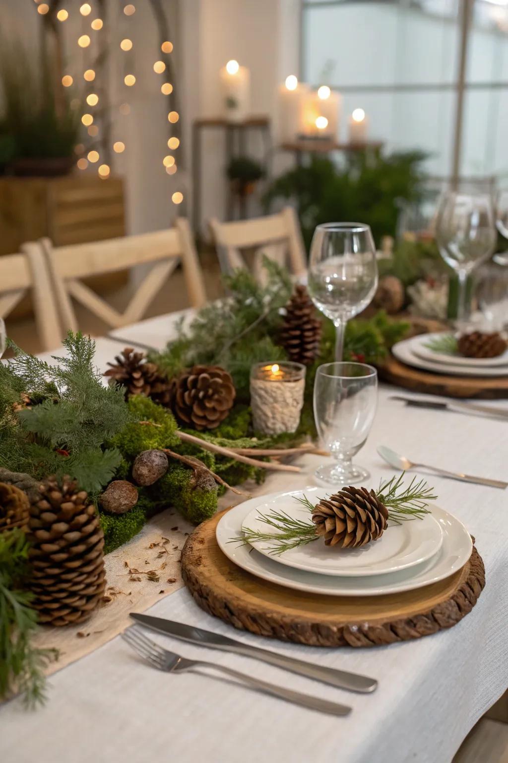 Nature-inspired accents add rustic charm to the setting.