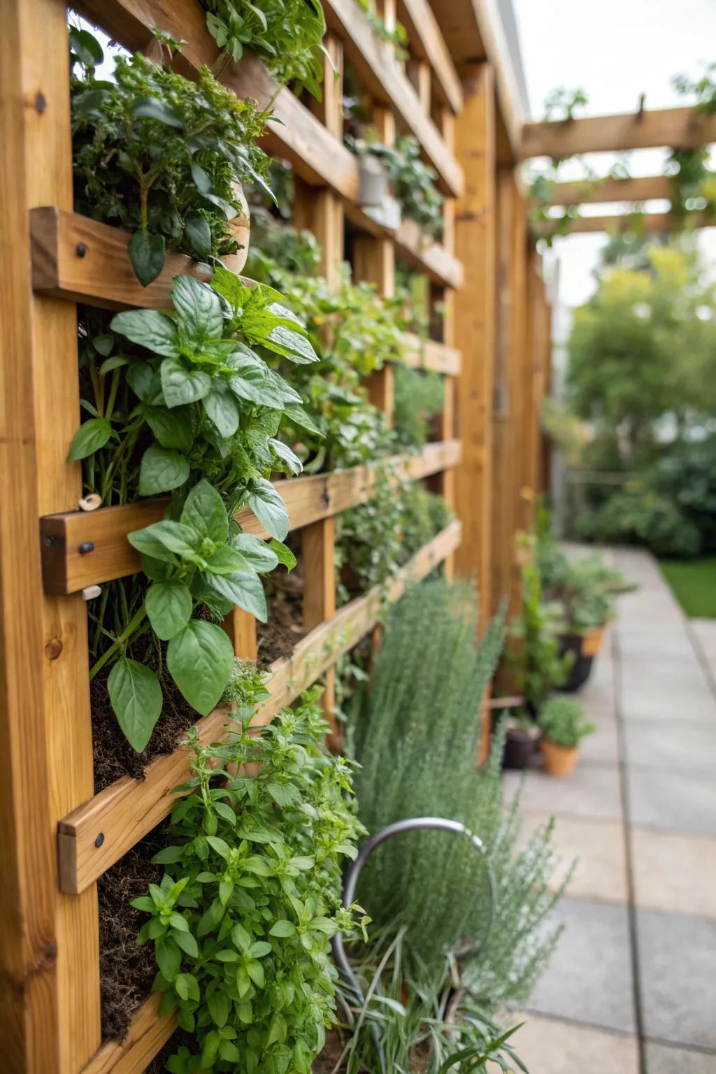 A layered herb design, transforming a plain wall into a tea-lover's paradise.