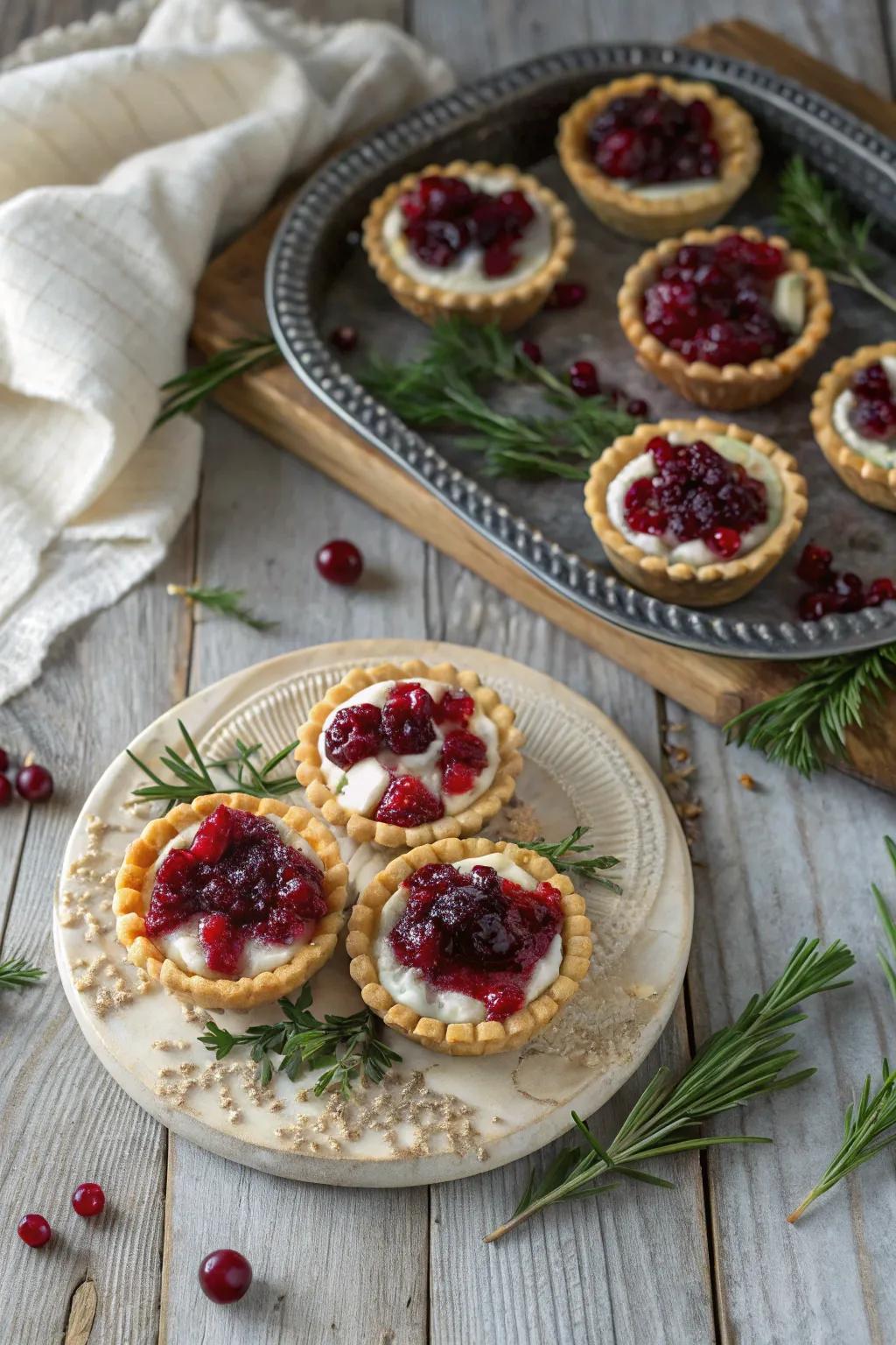 Zesty cranberry and creamy goat cheese tartlets.