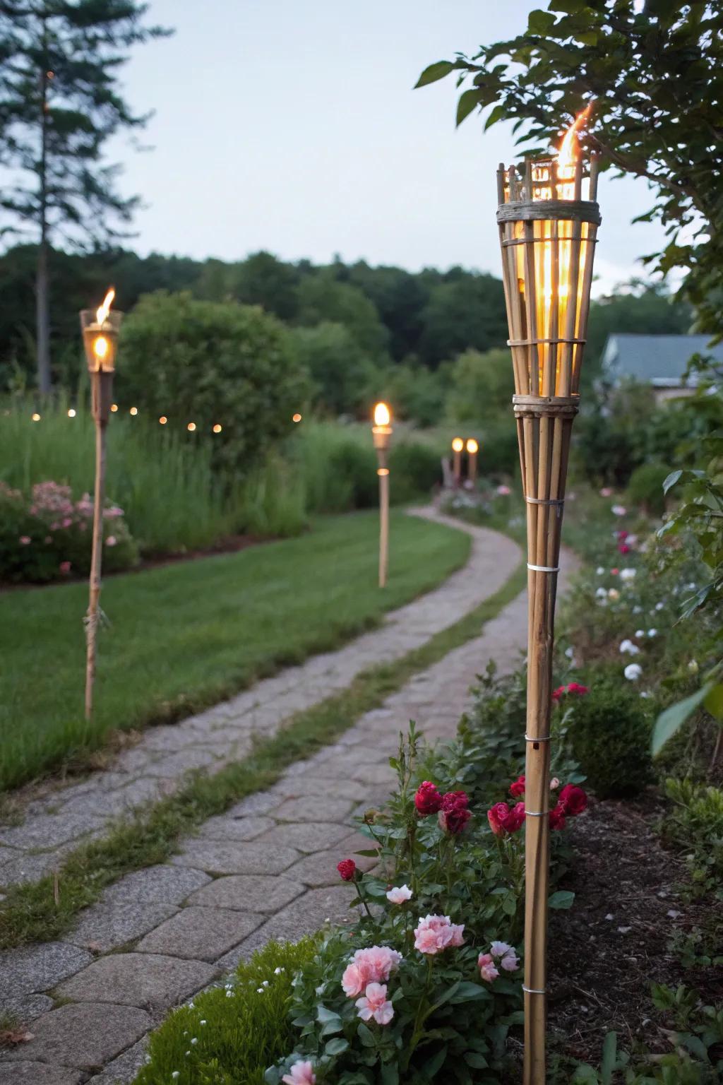 Fashion eco-friendly flame posts utilizing cane.