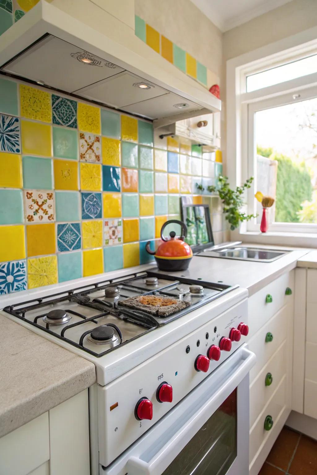 Colorful tiles inject energy and delight into your cooking space.