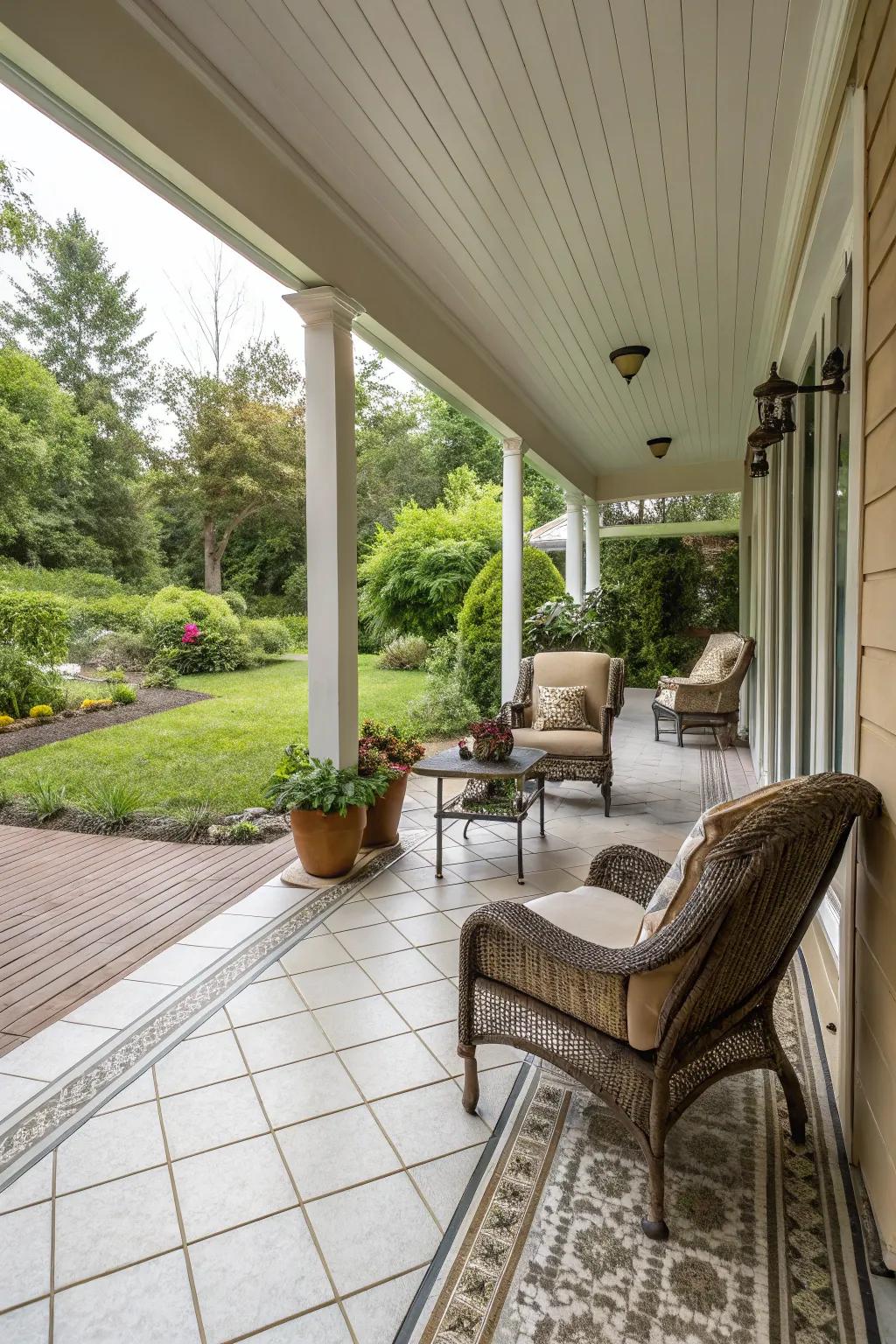 A cozy sheltered porch, perfect for enjoying the outdoors in any weather.
