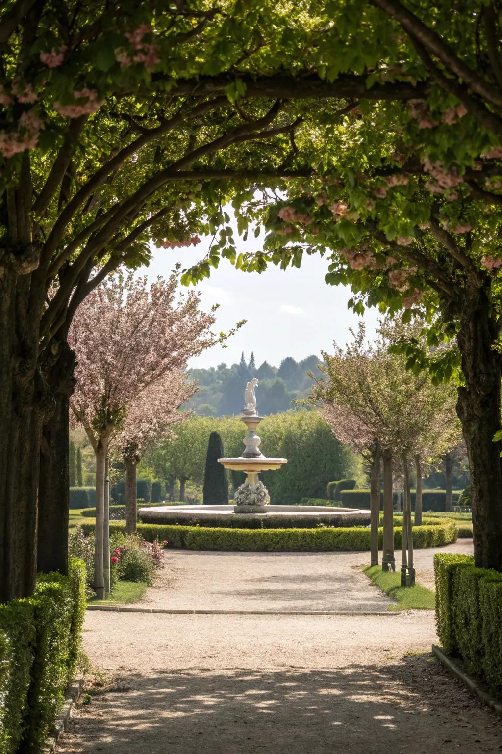 Highlight garden features by framing these using trees.