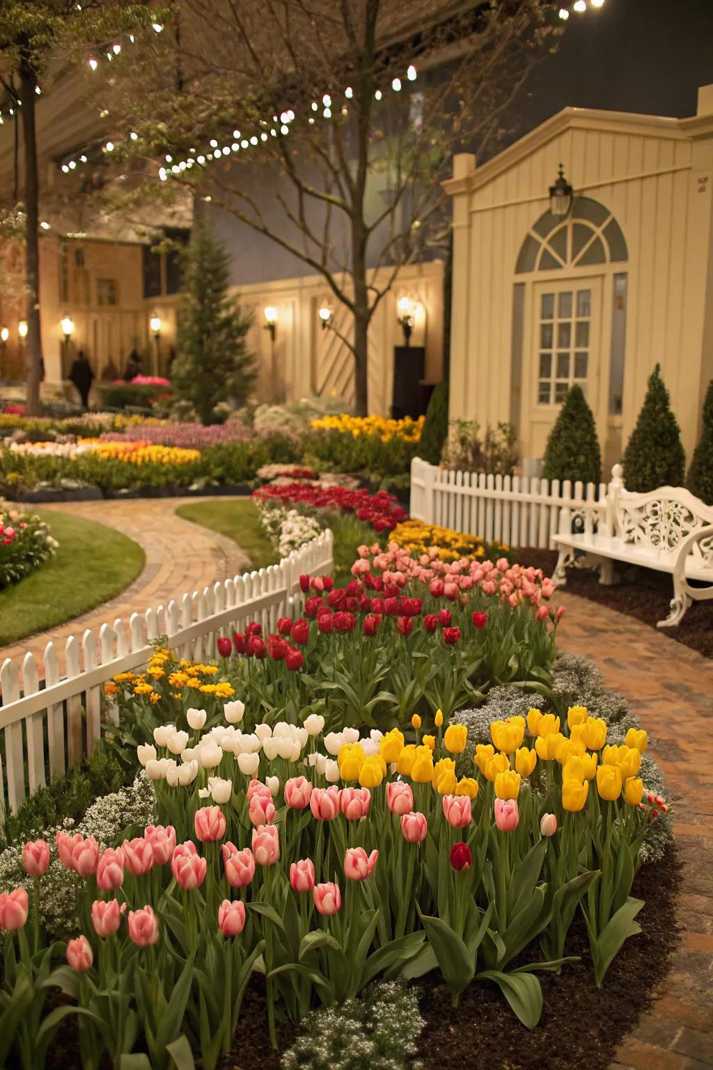 A themed blossom garden displaying inventiveness and personal expression through color and design.