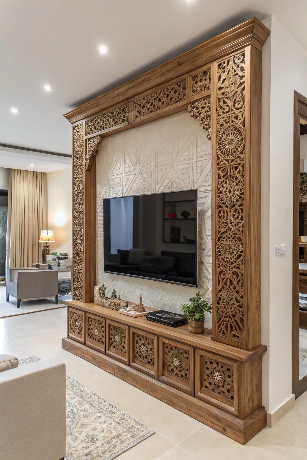 A fusion of classic and contemporary aesthetics for a distinctive TV wall.