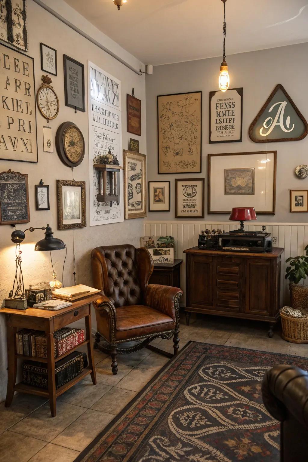 Theme-based typography unifies room aesthetics.