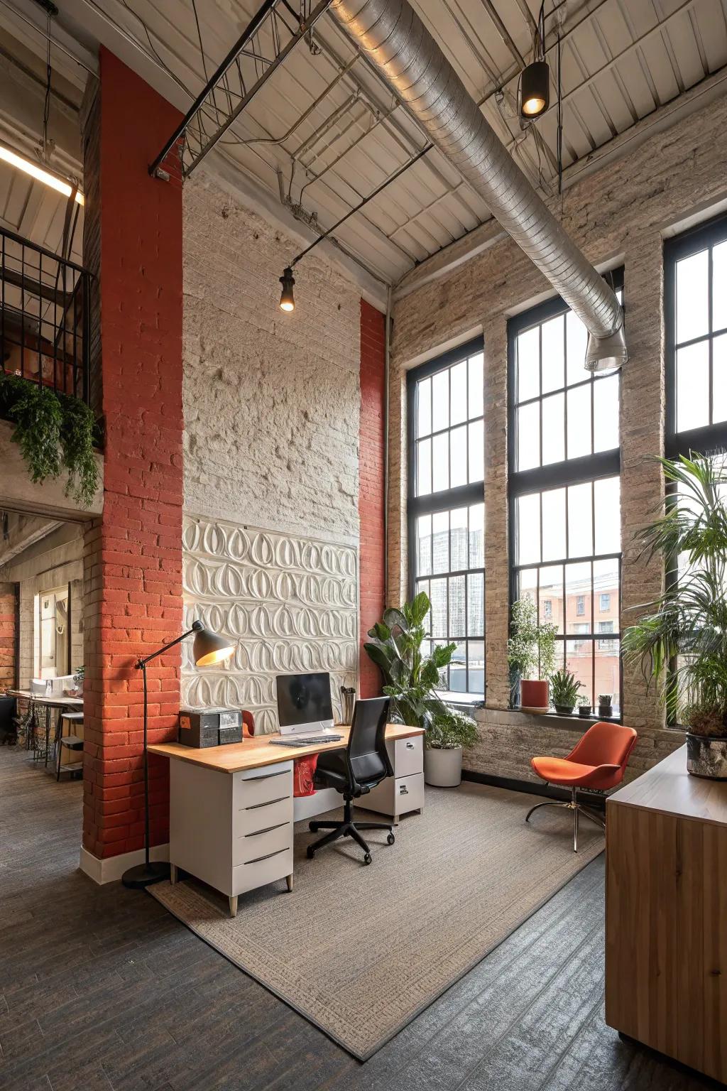 Feature walls and textures add depth and style to your office.