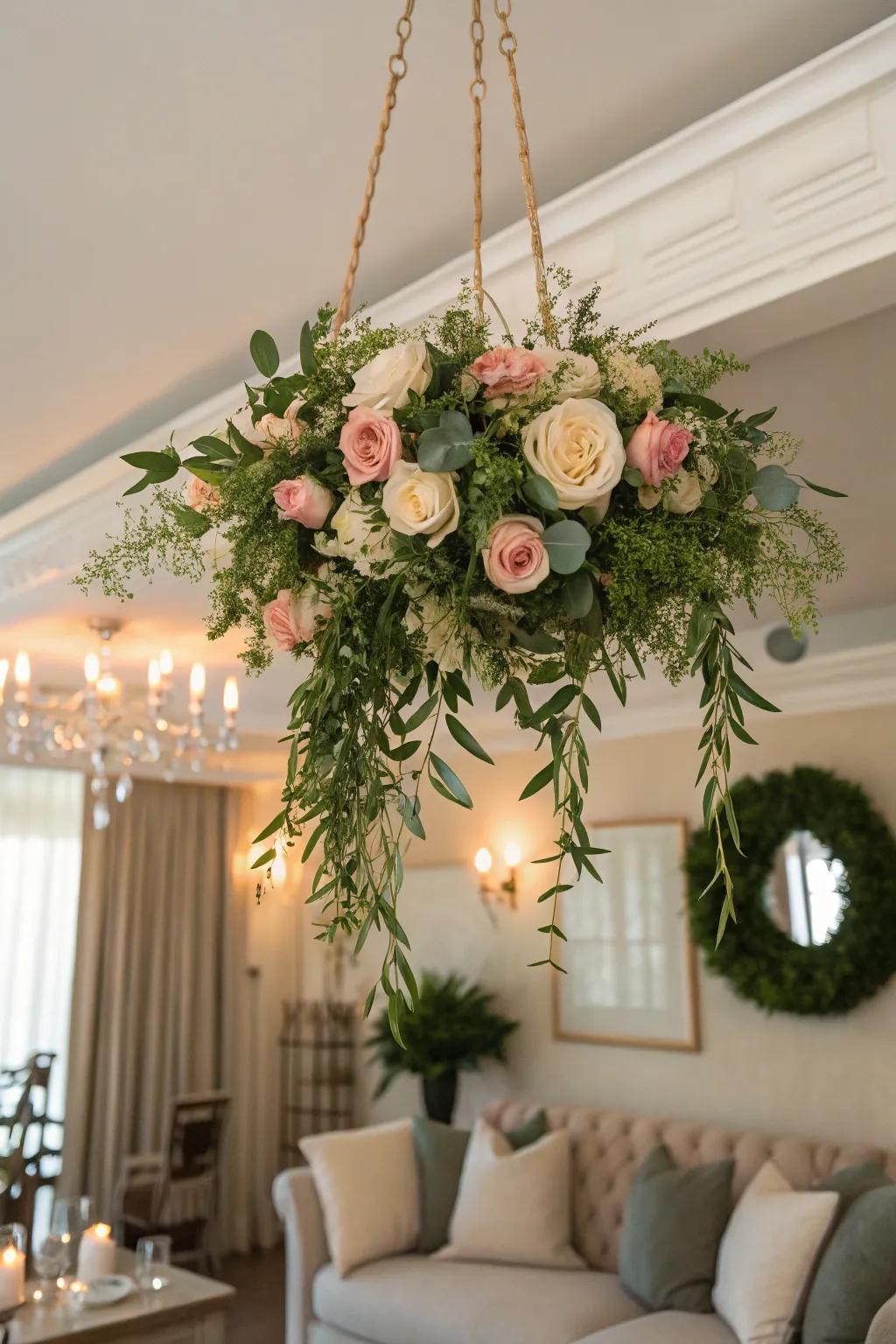 A beautiful hanging floral installation.