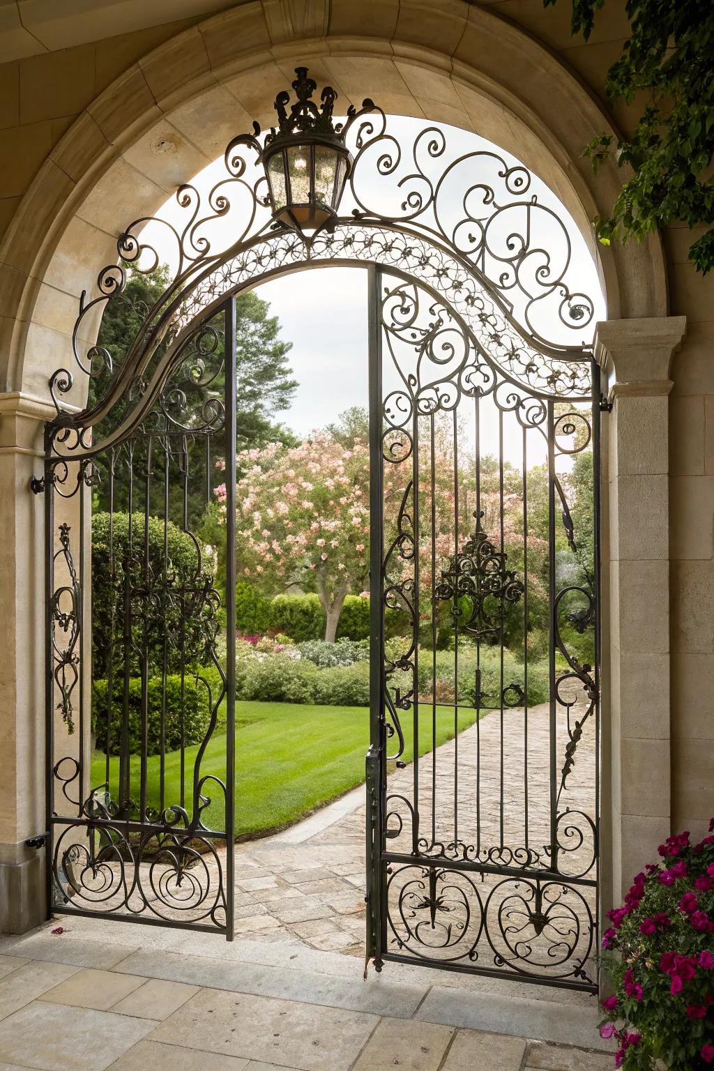 A delicate metalwork entrance exuding timeless elegance.
