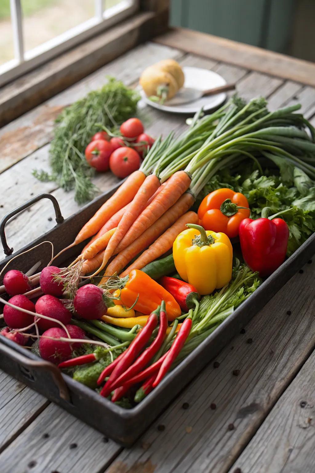 A platter featuring garden-fresh, locally sourced veggies.