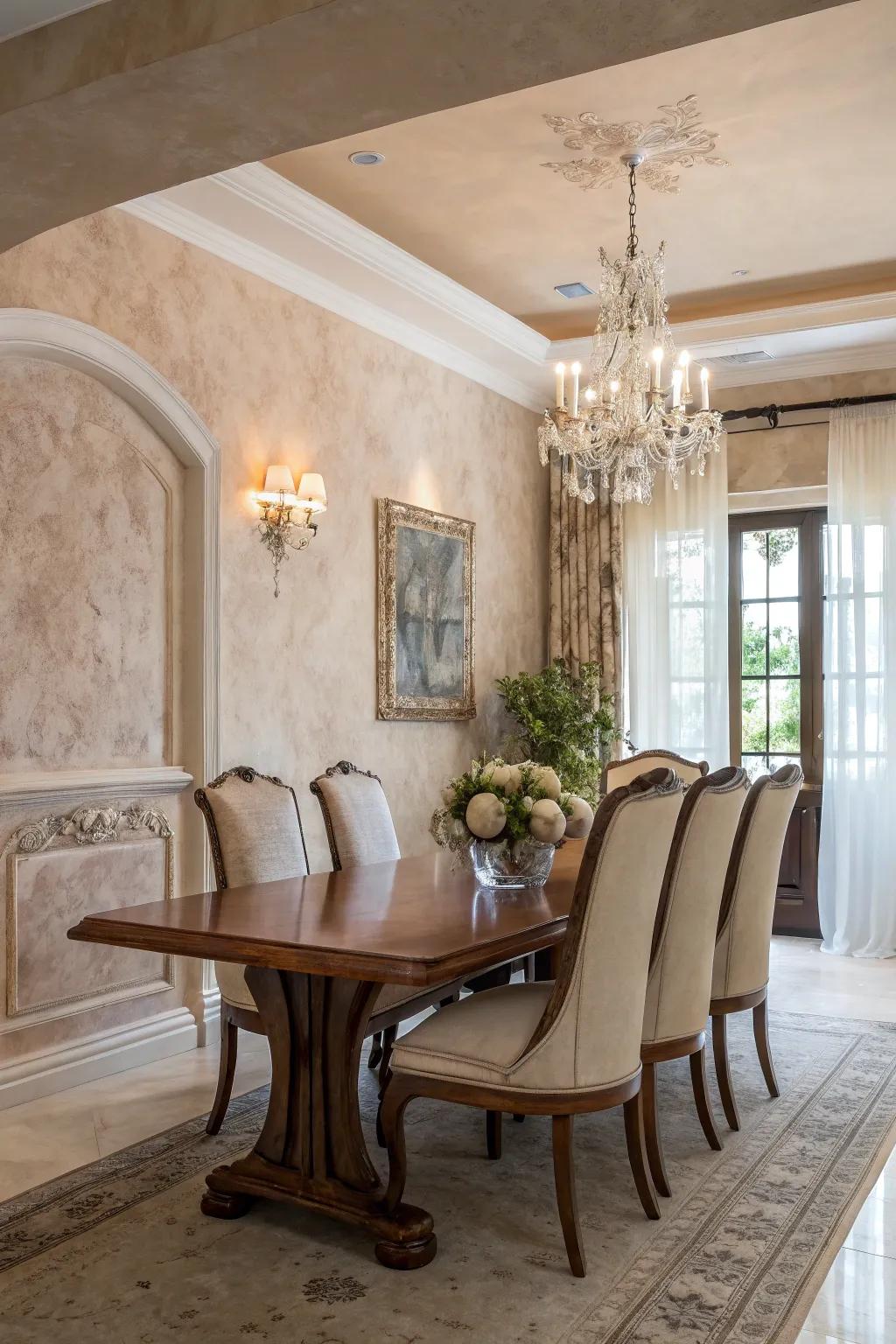 With elegant Venetian plaster, improve your dining area.