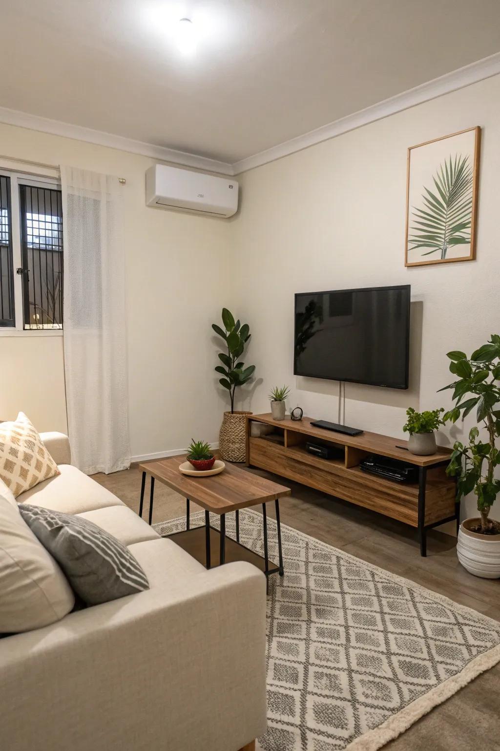 Minimalist design keeps the room calm and uncluttered