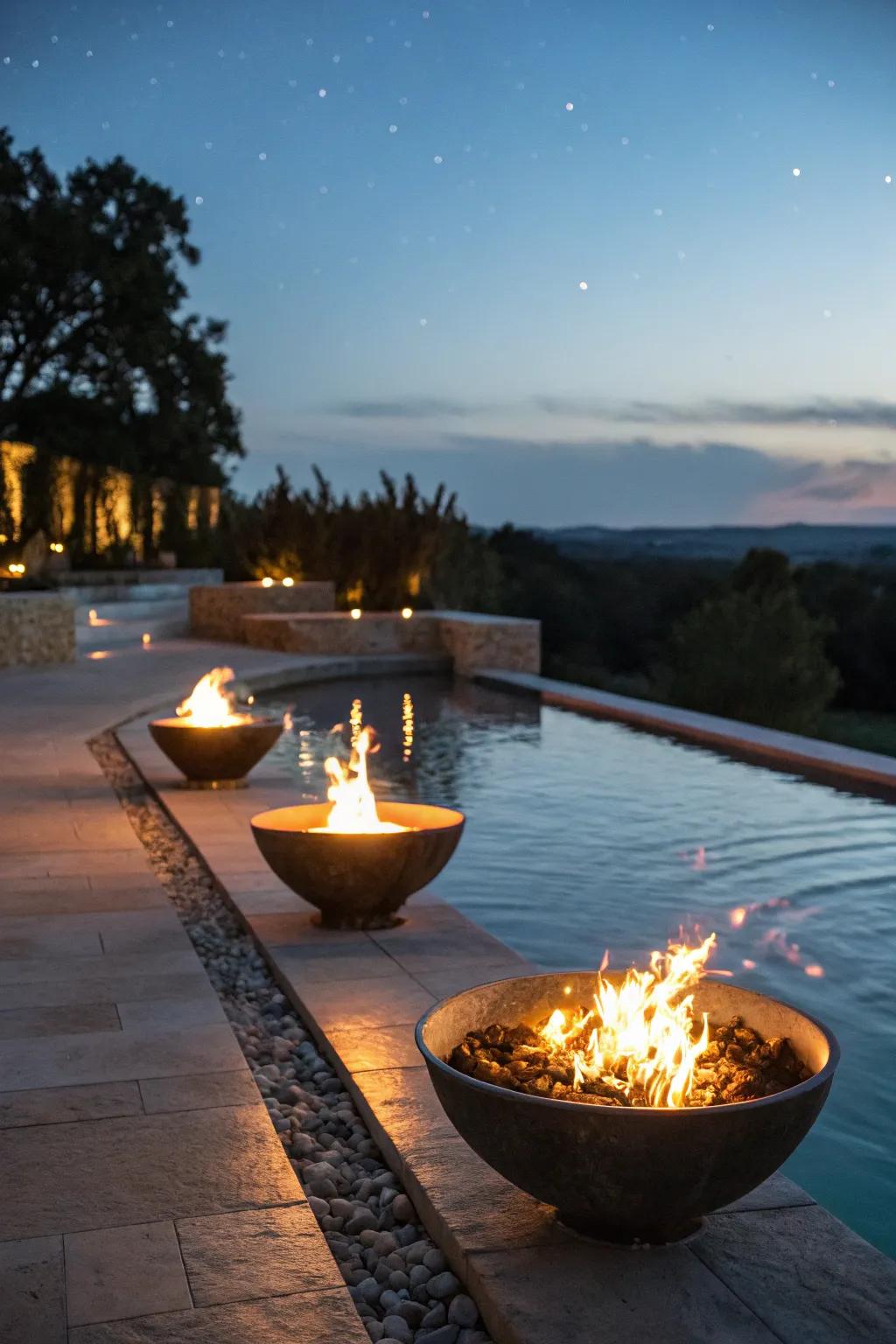 Fire features add warmth and sophistication to your pool area.