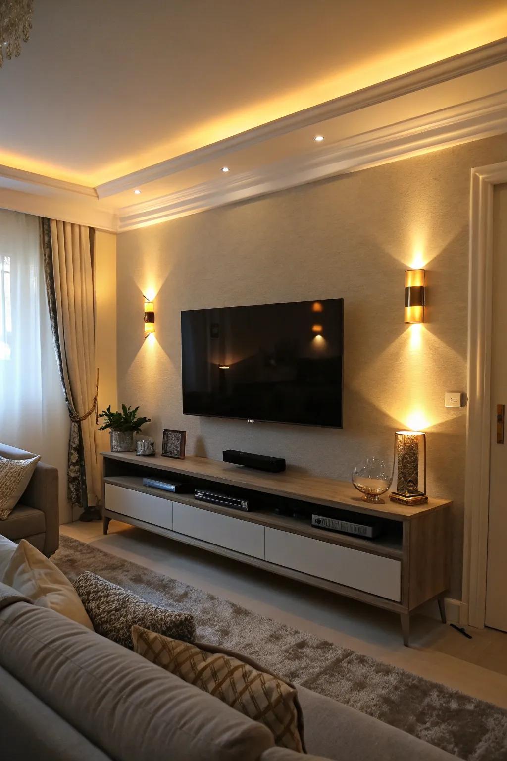 Lighting dramatically enhances your TV area.