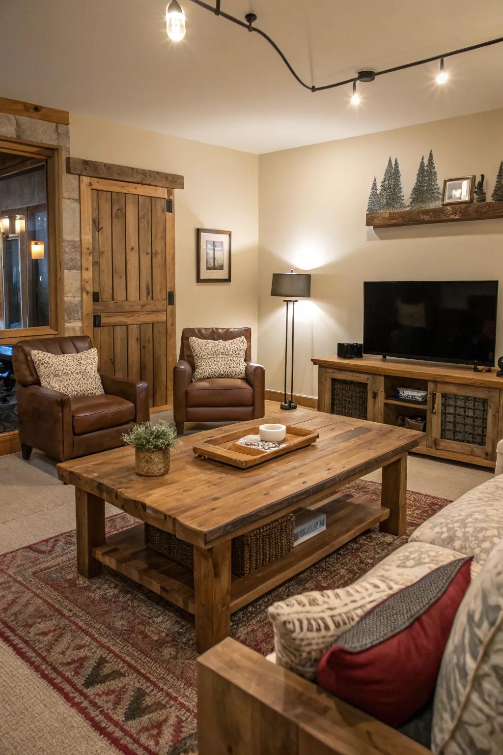 Country timber furnishings layer persona and warmth.