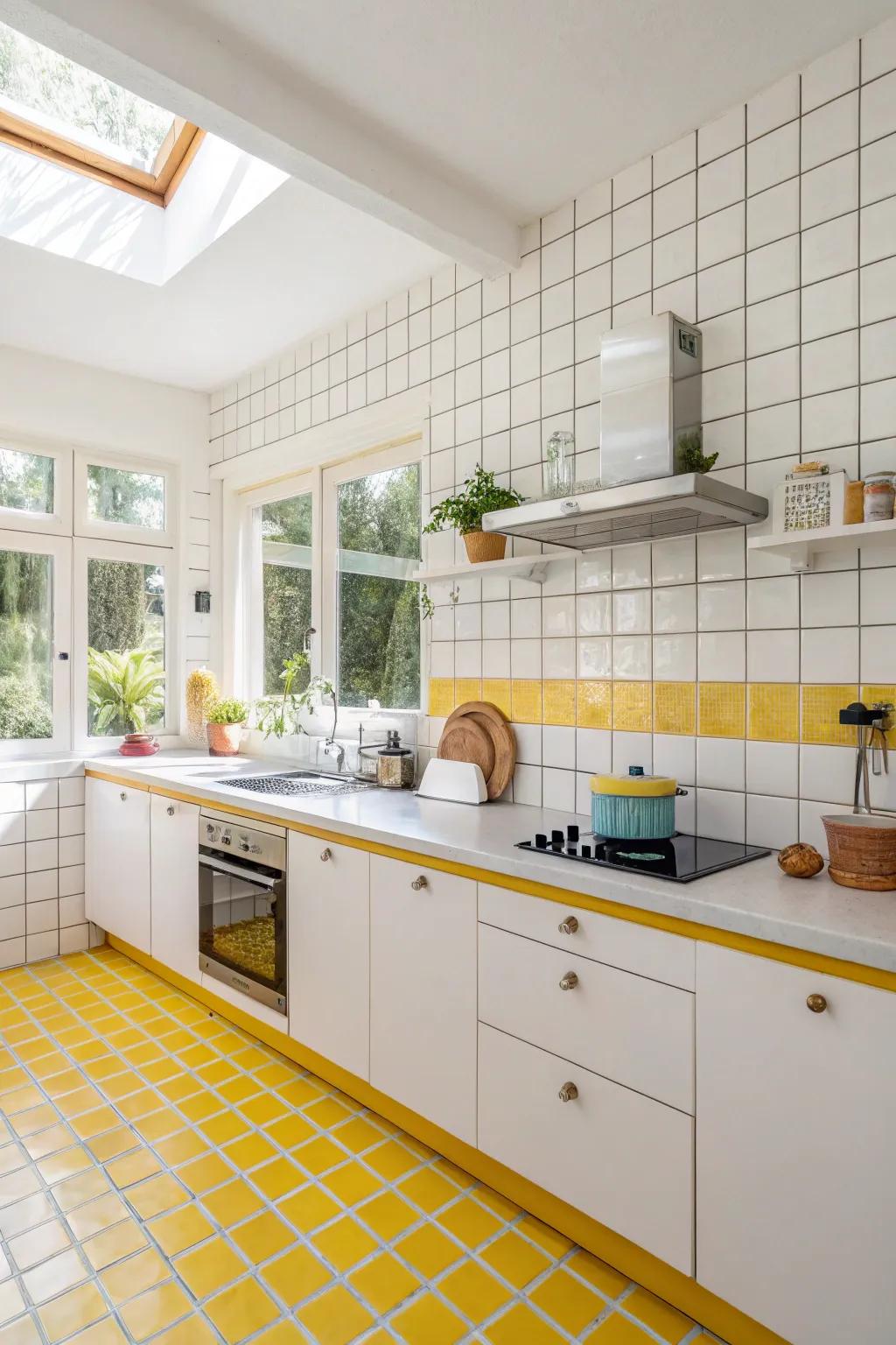 Sunbeam filler adds a cheerful and bright touch to white tiles.