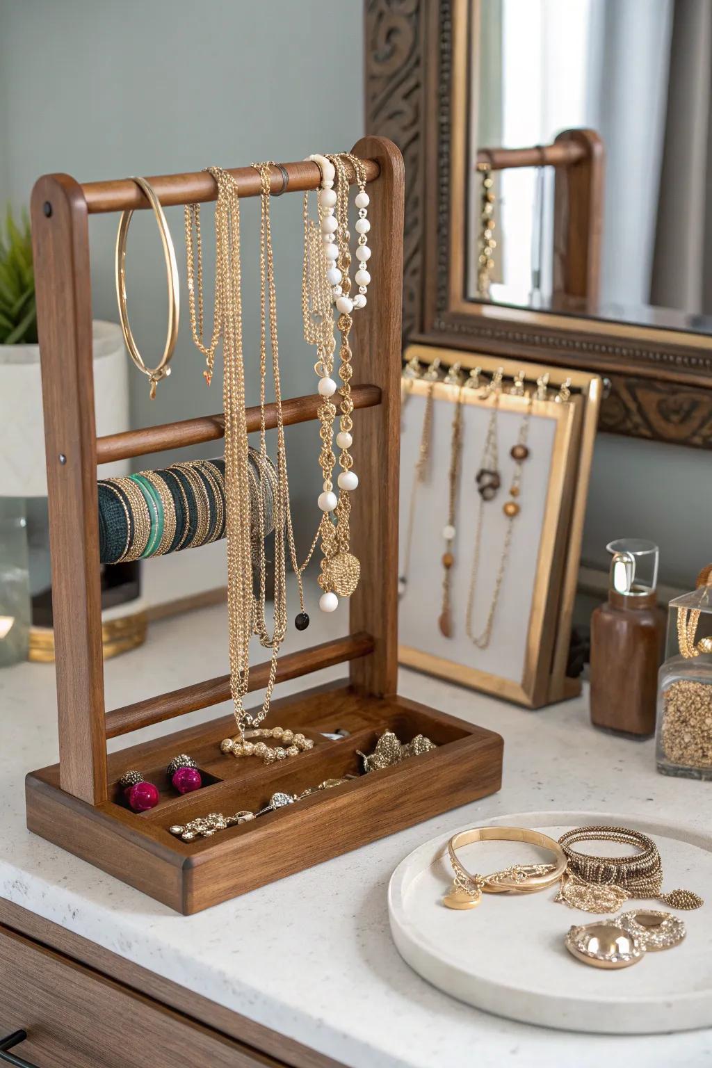 Timber jewelry displays tastefully exhibit your assortment.