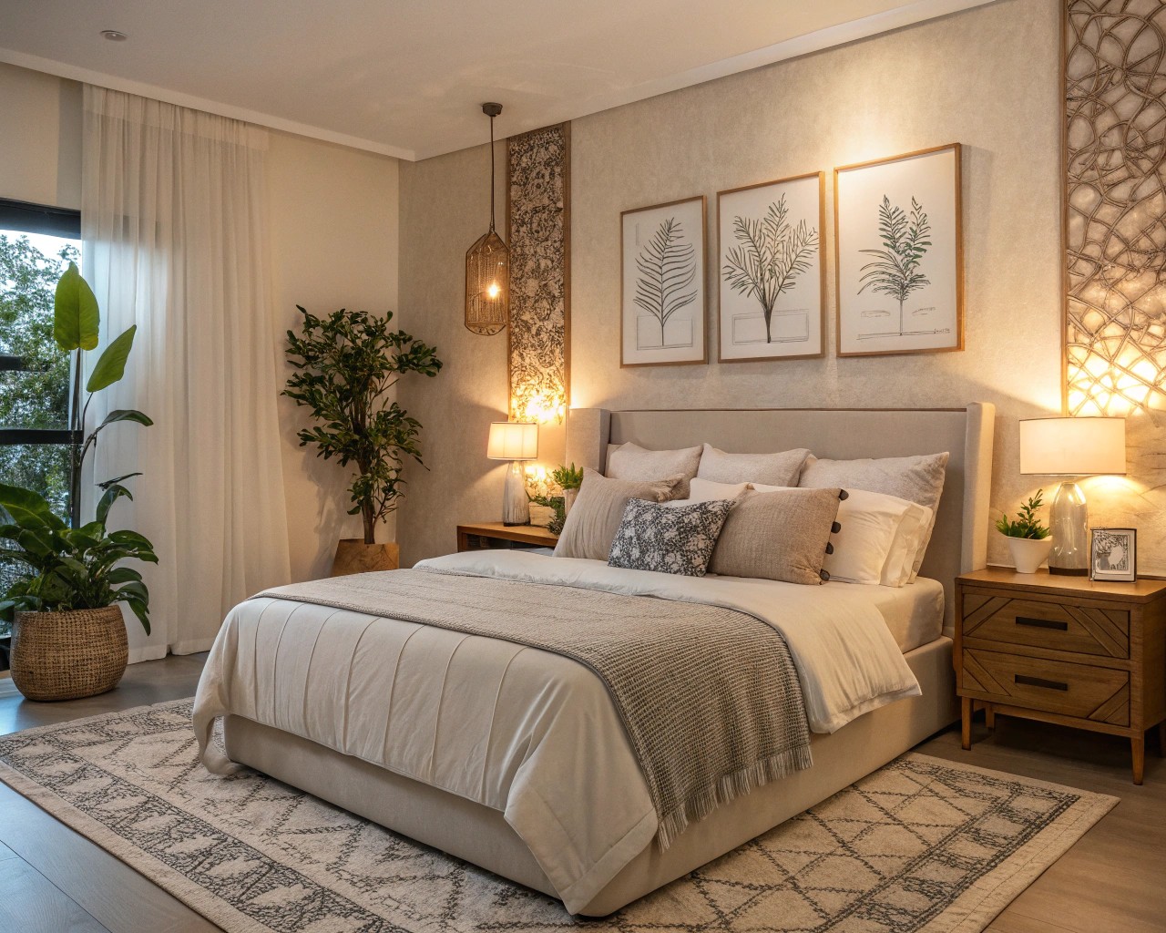 Creating an inviting and restful bedroom through decor.
