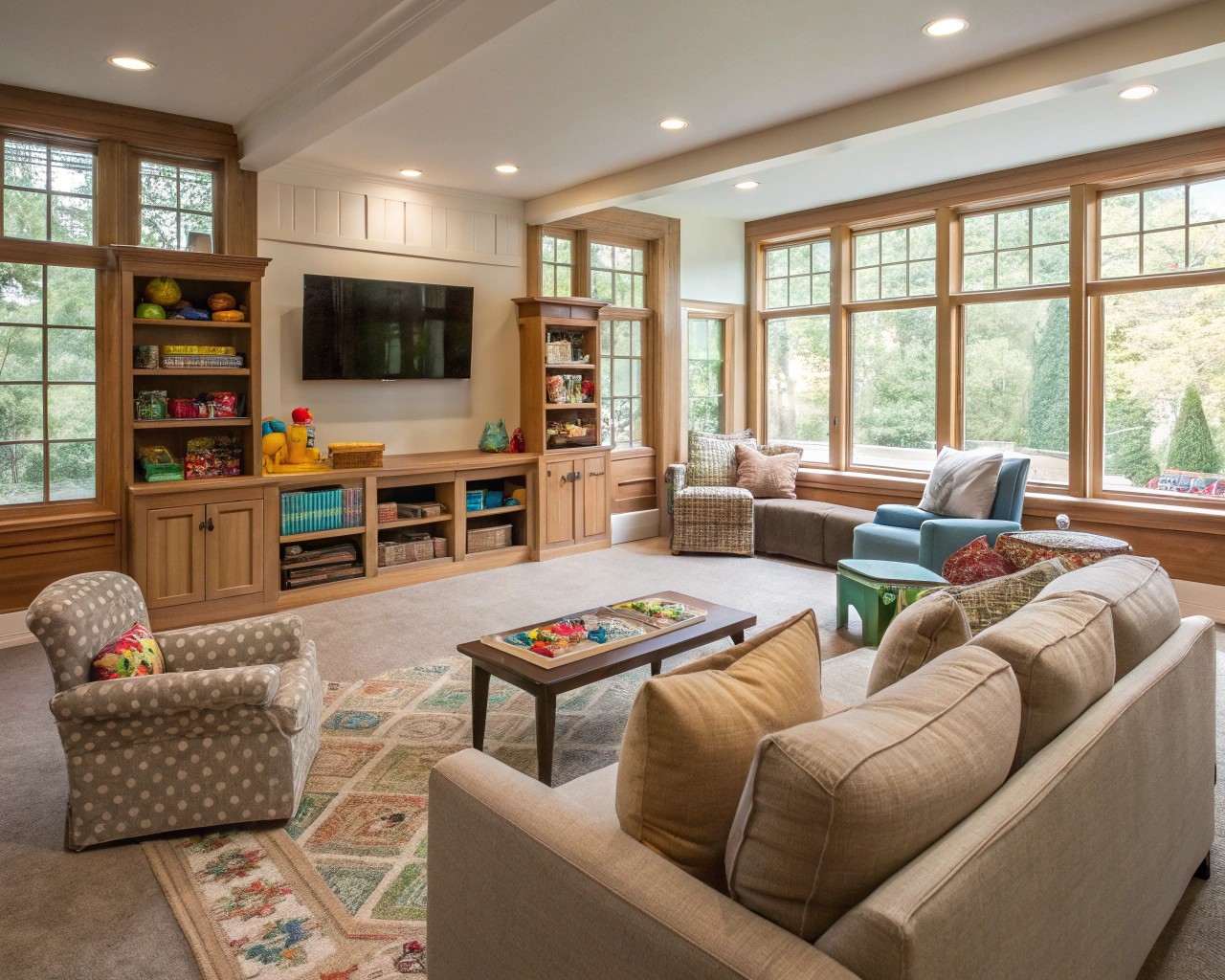 Family spaces that harmoniously combine functionality and safety for both adults and children.