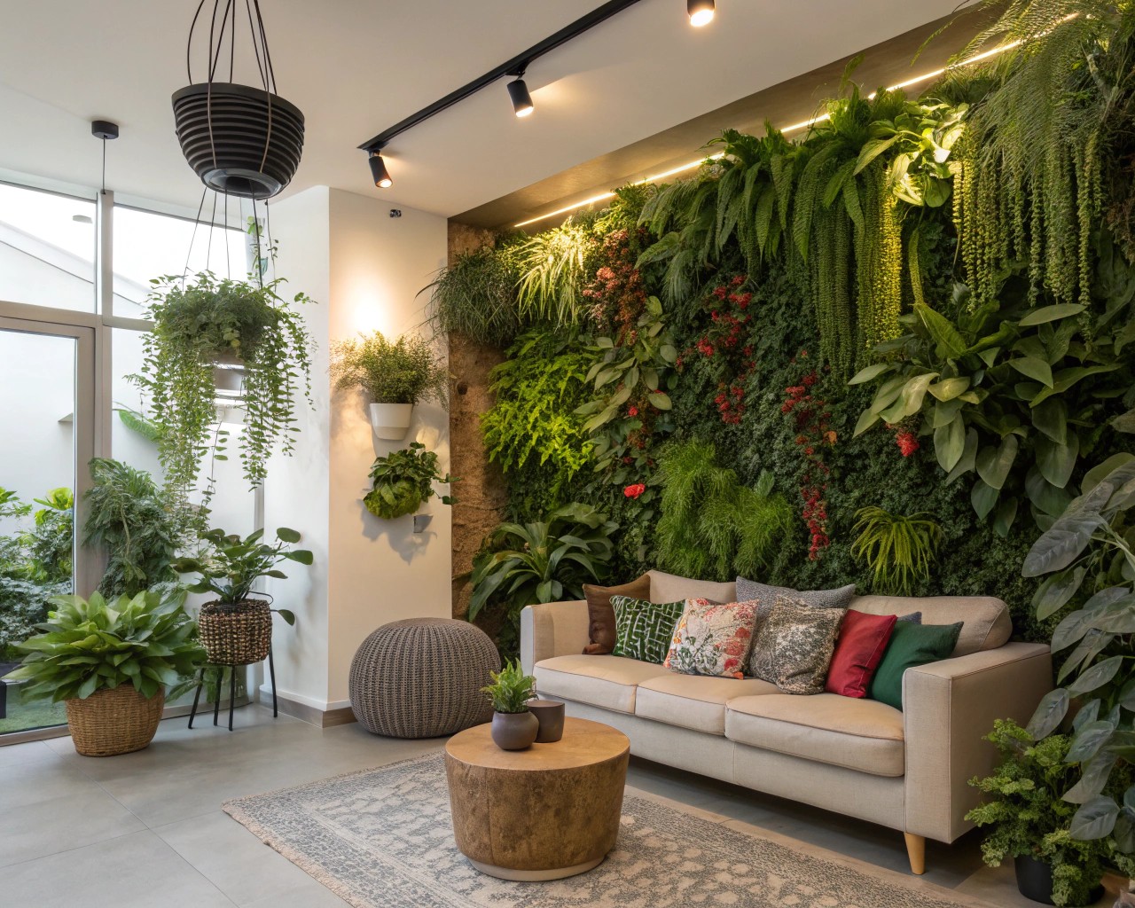 Living walls introduce greenery and freshness, enhancing both aesthetics and air quality indoors.