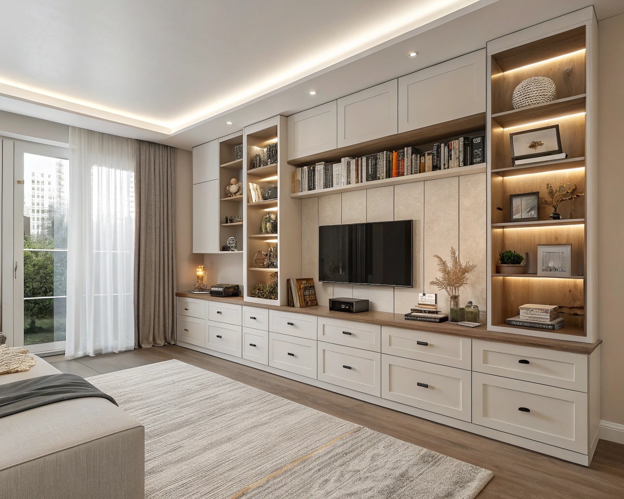 Multi-functional elements provide privacy while maximizing space utility.