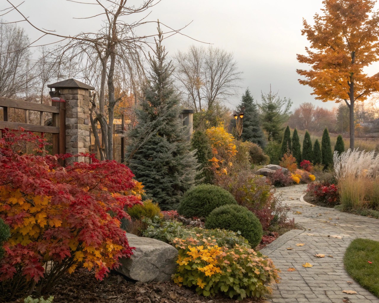 Transitioning outdoor spaces from fall to winter, highlighting design elements that adapt to seasonal changes.