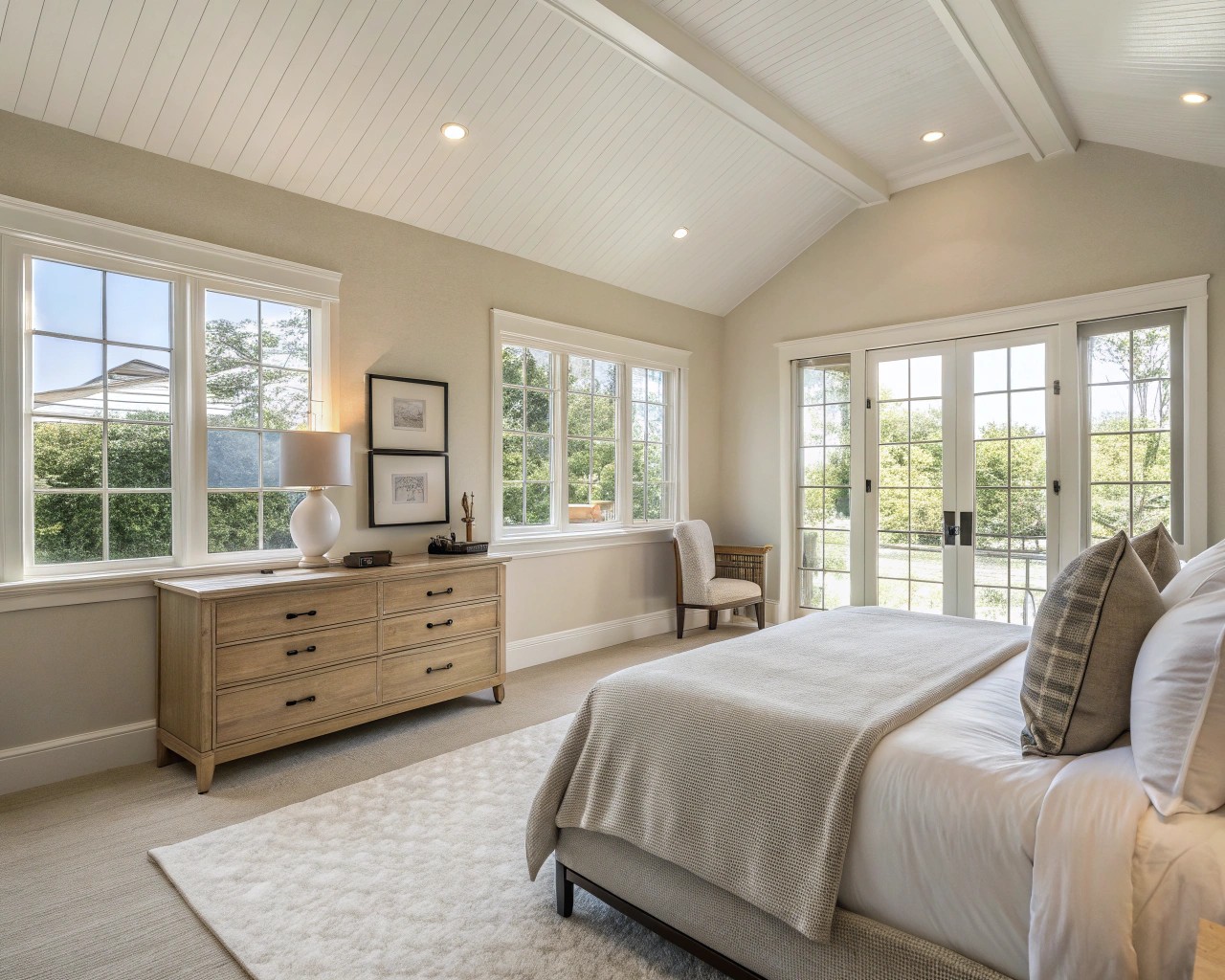 Using matching wall and ceiling colors can create an enveloping effect that enhances space.