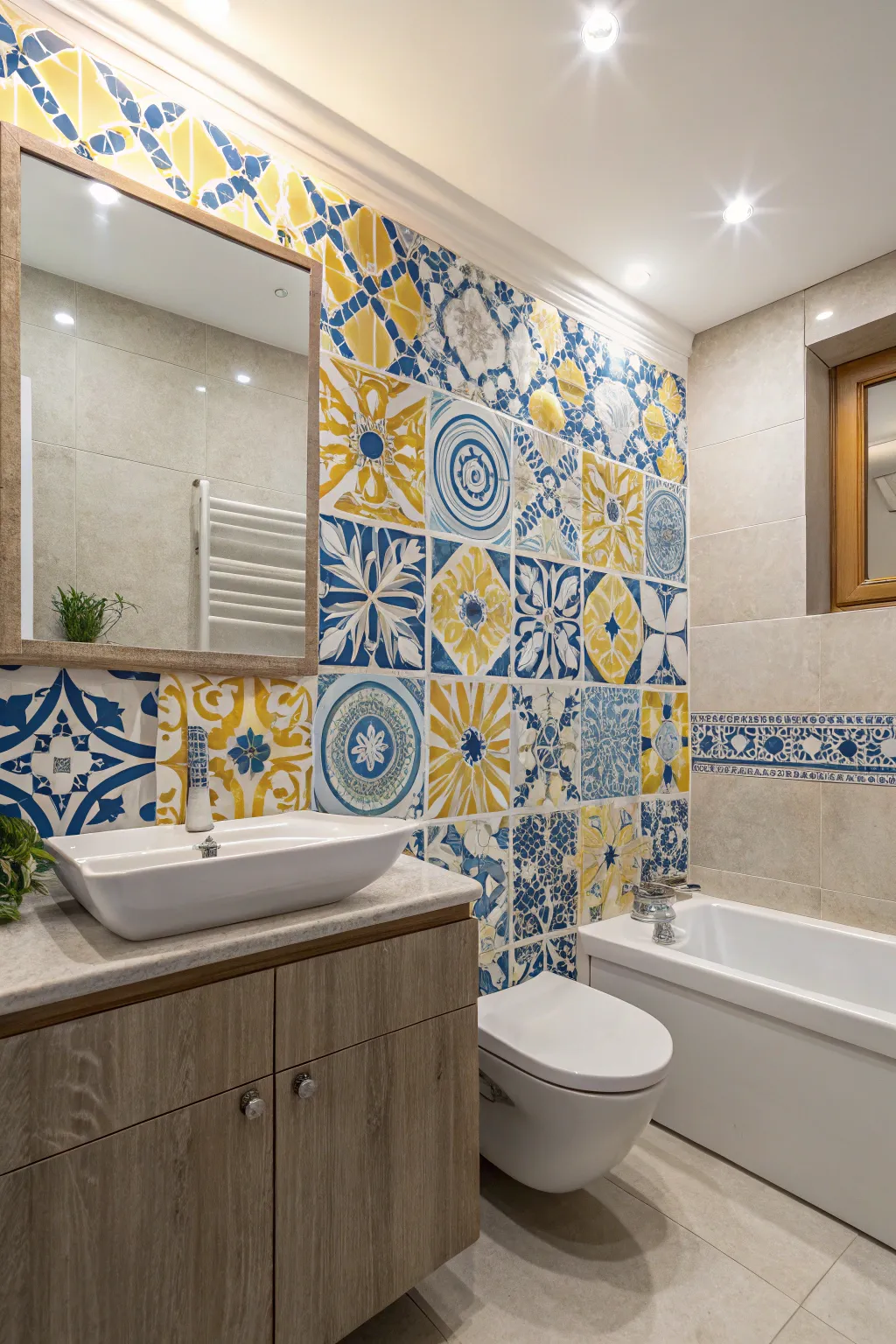 Stylish Yellow and Blue Bath Decor Concepts
